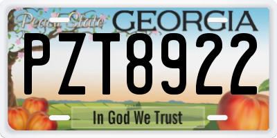 GA license plate PZT8922