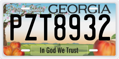 GA license plate PZT8932