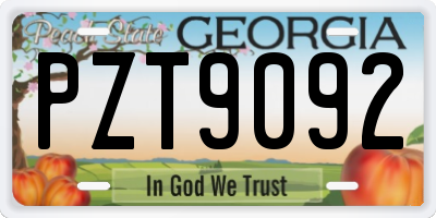 GA license plate PZT9092
