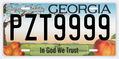 GA license plate PZT9999