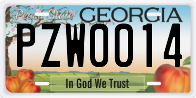 GA license plate PZW0014