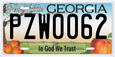 GA license plate PZW0062