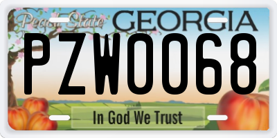 GA license plate PZW0068