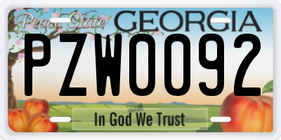 GA license plate PZW0092