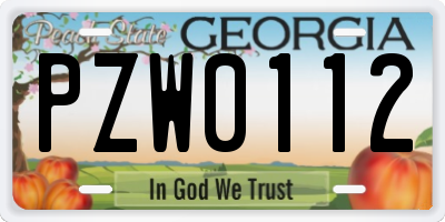 GA license plate PZW0112