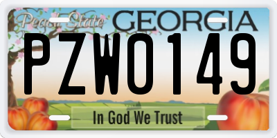 GA license plate PZW0149