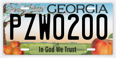 GA license plate PZW0200