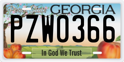 GA license plate PZW0366