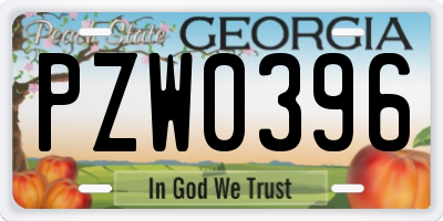 GA license plate PZW0396