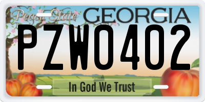 GA license plate PZW0402
