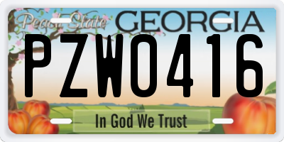 GA license plate PZW0416