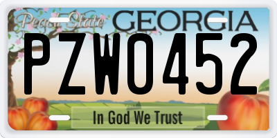 GA license plate PZW0452