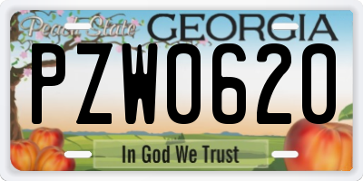 GA license plate PZW0620
