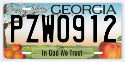 GA license plate PZW0912