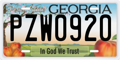 GA license plate PZW0920