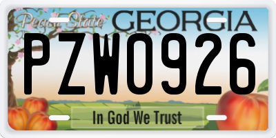 GA license plate PZW0926
