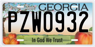 GA license plate PZW0932