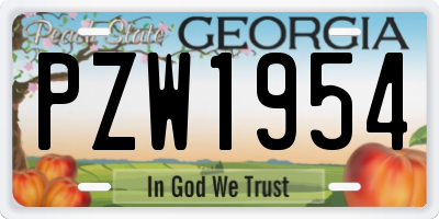 GA license plate PZW1954