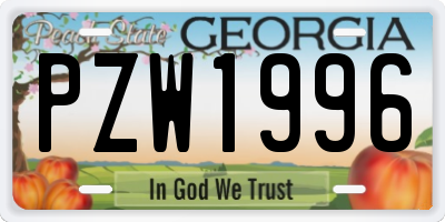 GA license plate PZW1996