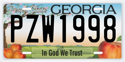GA license plate PZW1998