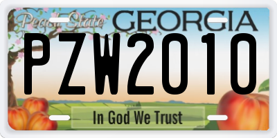 GA license plate PZW2010