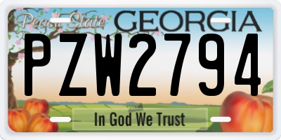 GA license plate PZW2794
