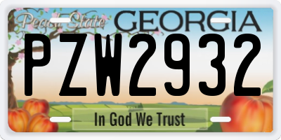 GA license plate PZW2932