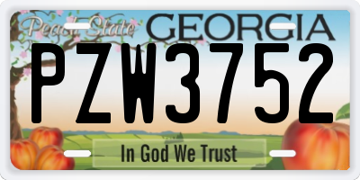 GA license plate PZW3752
