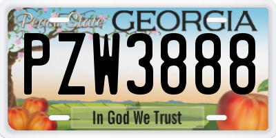 GA license plate PZW3888