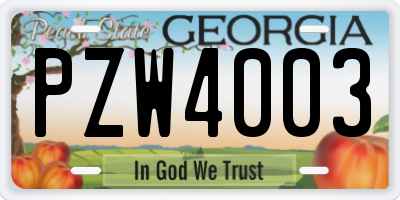 GA license plate PZW4003