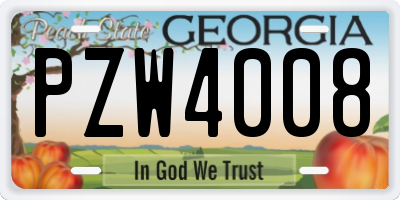 GA license plate PZW4008