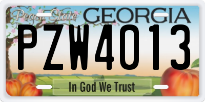 GA license plate PZW4013