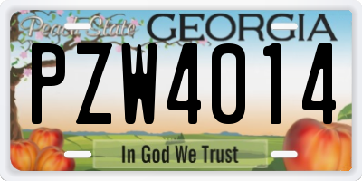 GA license plate PZW4014