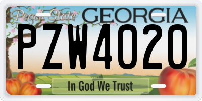 GA license plate PZW4020