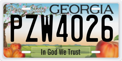 GA license plate PZW4026