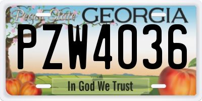 GA license plate PZW4036