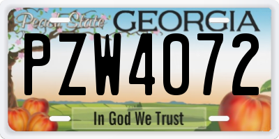GA license plate PZW4072