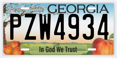 GA license plate PZW4934