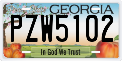GA license plate PZW5102