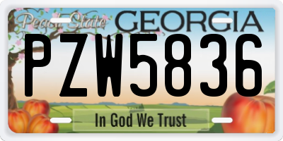 GA license plate PZW5836