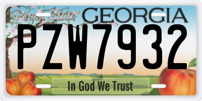 GA license plate PZW7932