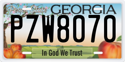 GA license plate PZW8070