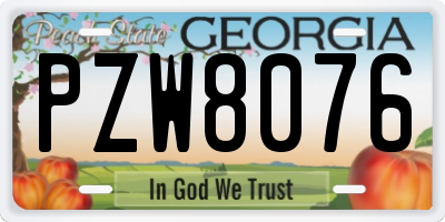 GA license plate PZW8076