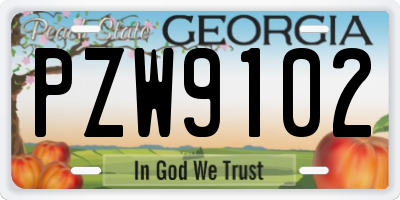 GA license plate PZW9102