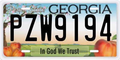 GA license plate PZW9194