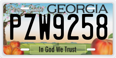 GA license plate PZW9258