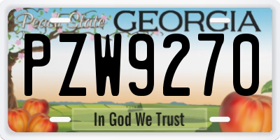 GA license plate PZW9270