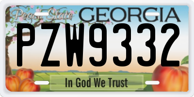 GA license plate PZW9332