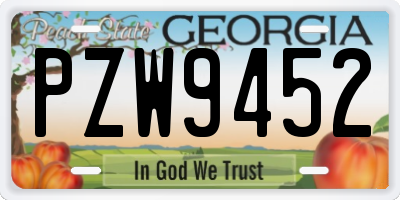 GA license plate PZW9452