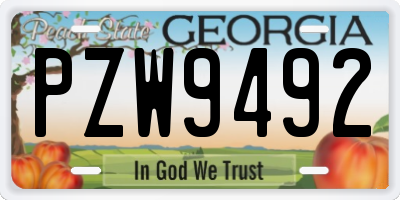 GA license plate PZW9492